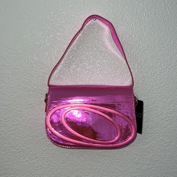 EGO • Jumping Diamante Detail Shaped Shoulder Bag Metallic Pink Purse - Picture 5 of 6